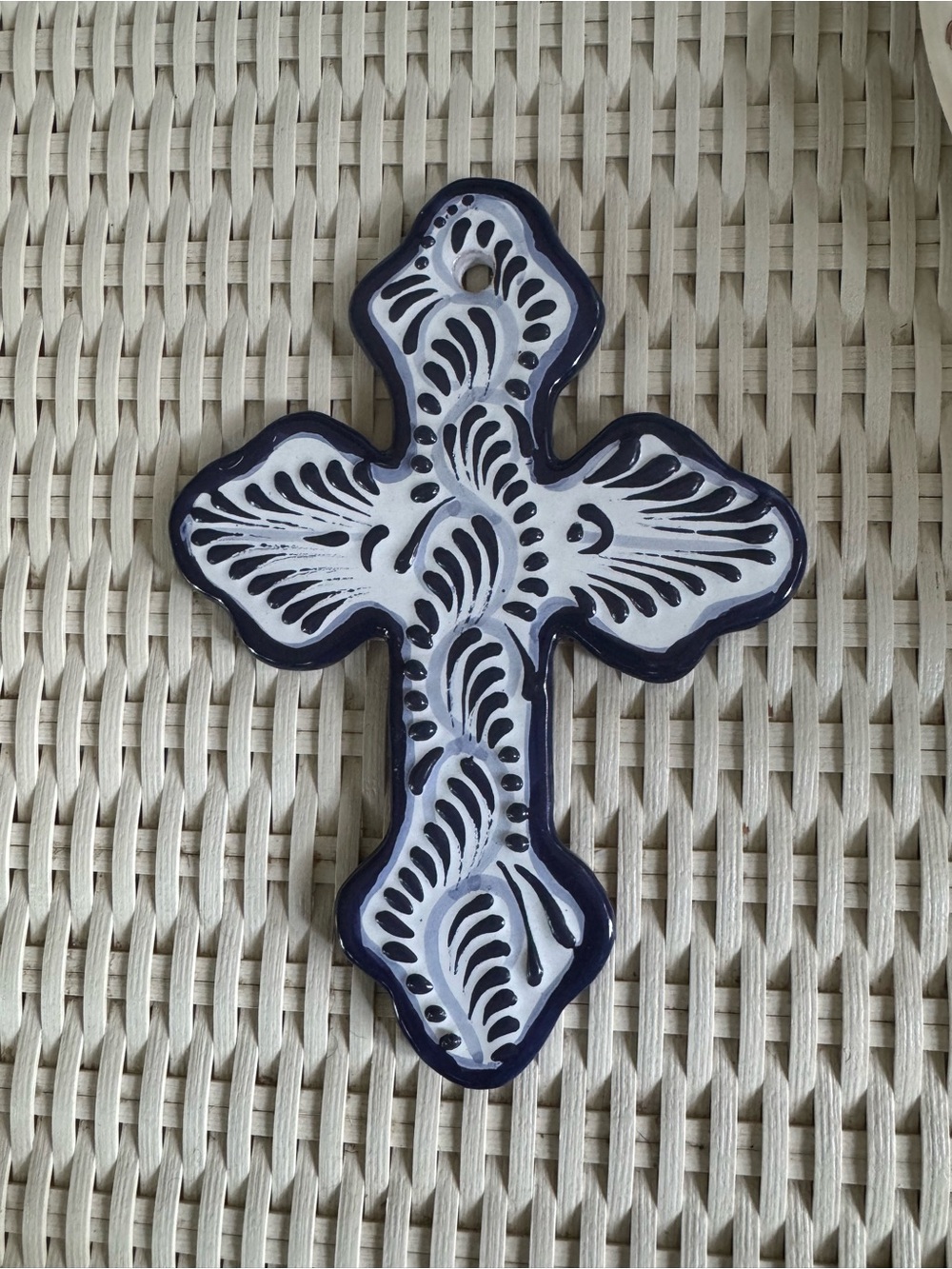 Blue and White Ceramic Talavera Cross